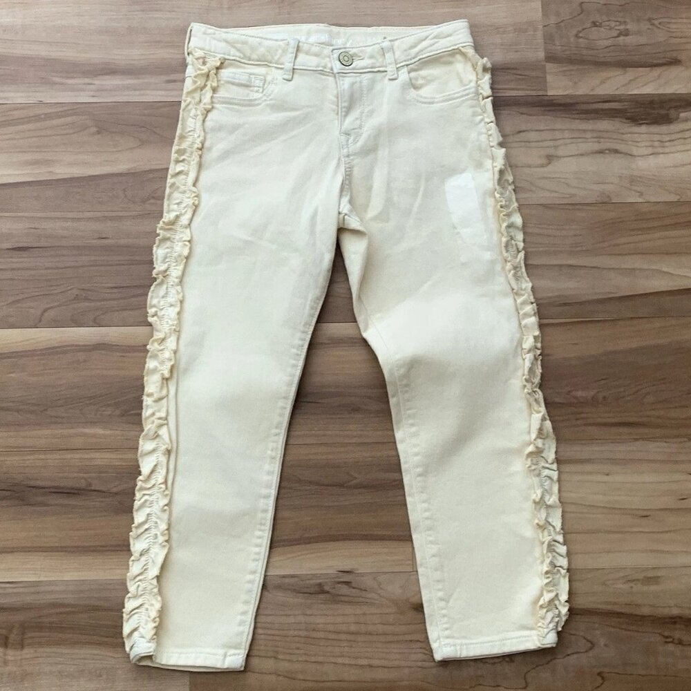 Gymboree Girls Size 8 Pale Yellow Skinny Jeans With Ruffle Down Sides NWT